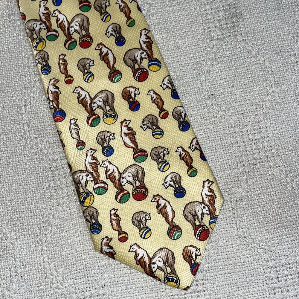 Ringling Bros. Barnum & Bailey Men’s Dress Tie Sz 55” 3.5” Yellow Animals Motif